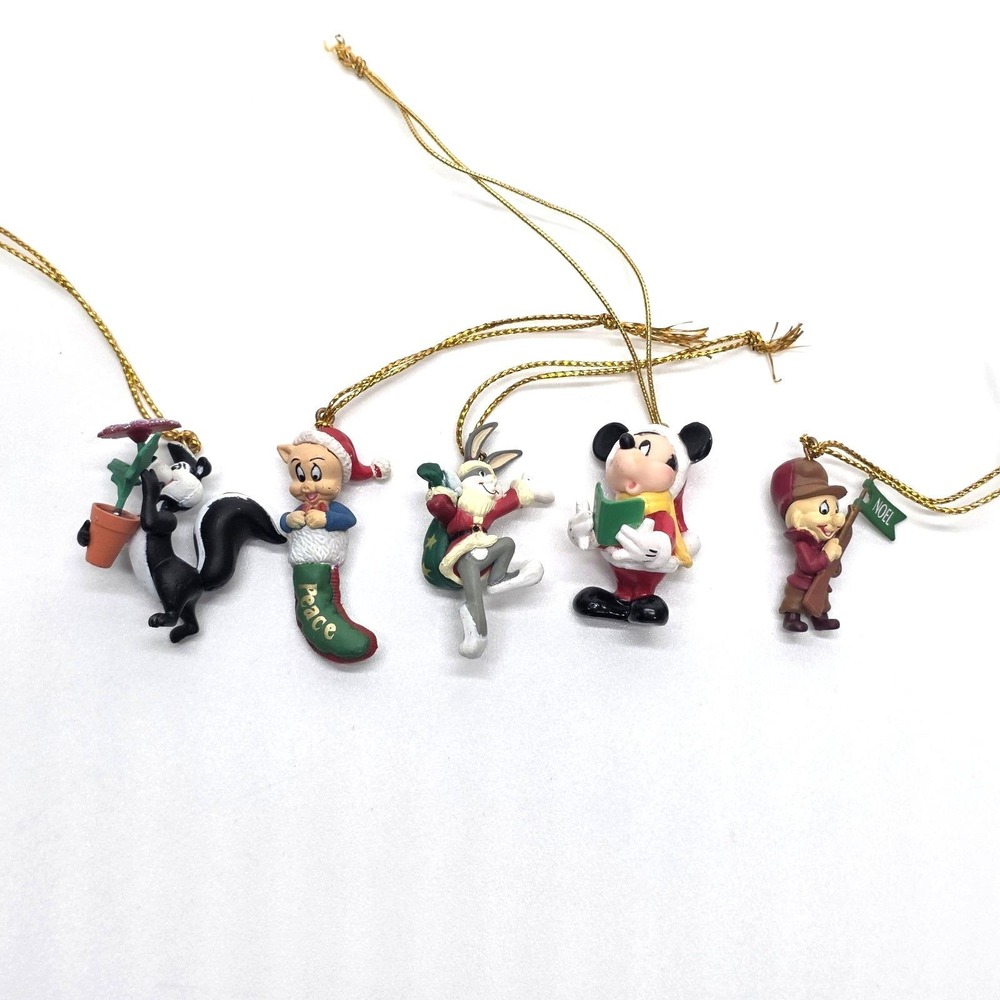 VTG 1995 Ornaments Mini Pepe Le Pew Porky Pig Bugs Bunny Mickey Mouse Elmer Fudd
